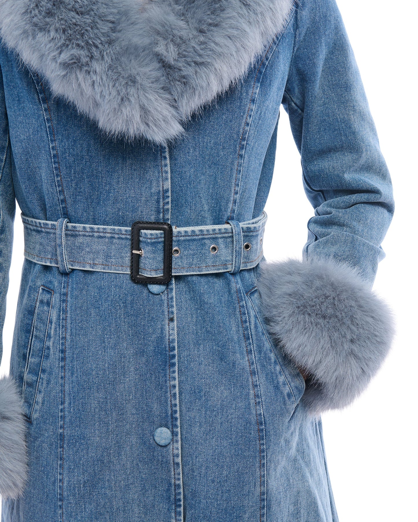 Denim and Faux Fur Trench - PRE ORDER