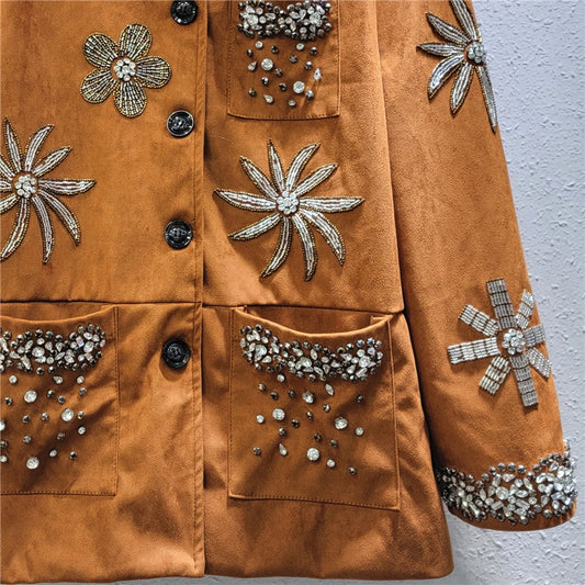 Camel Suede Embellished Jacket