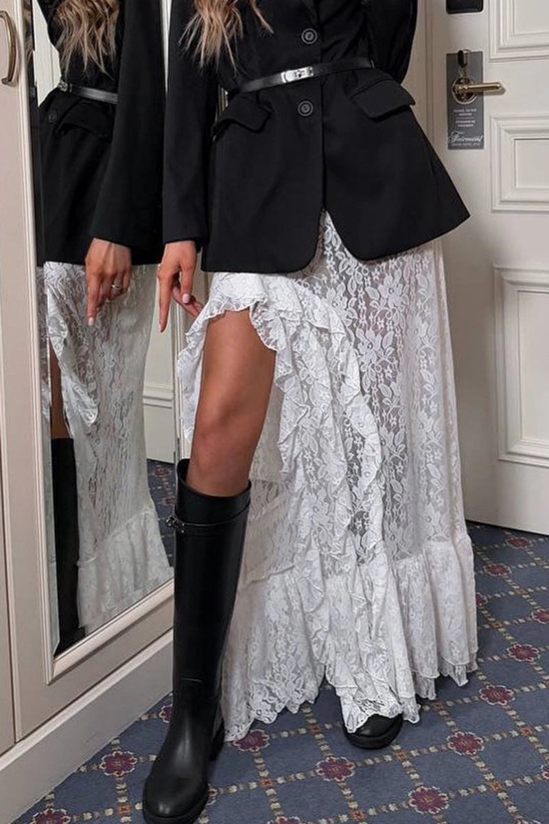 "Joshua" Lace High-Low Skirt - White - PREORDER