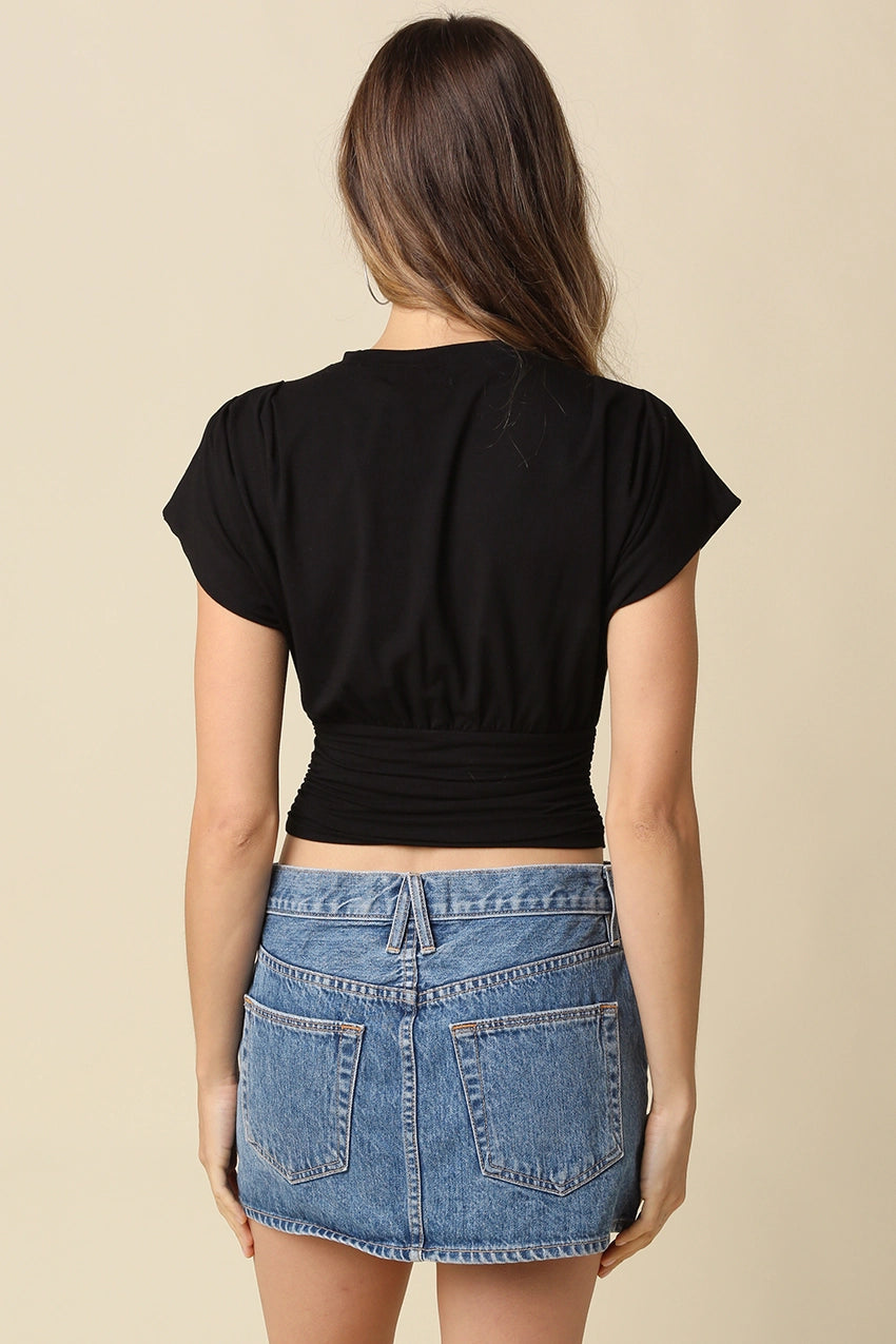 Sophie Cinched Ribbed Tee in Black