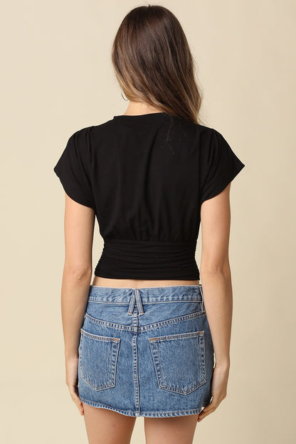 Sophie Cinched Ribbed Tee in Black