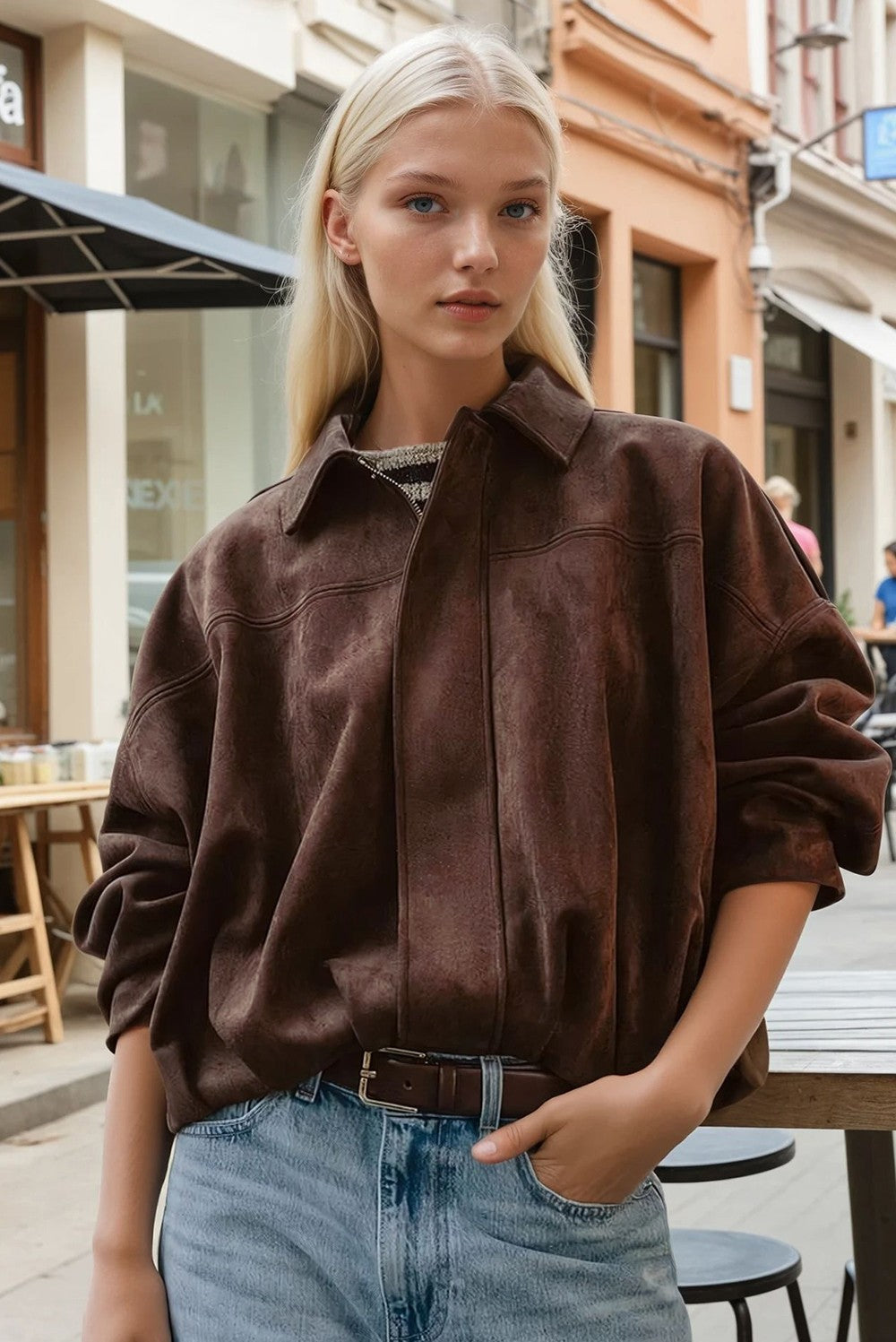 "Heritage" Faux Suede Jacket in Chocolate