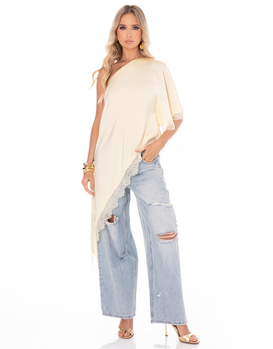 Asymmetric Lace Top in Butter Yellow