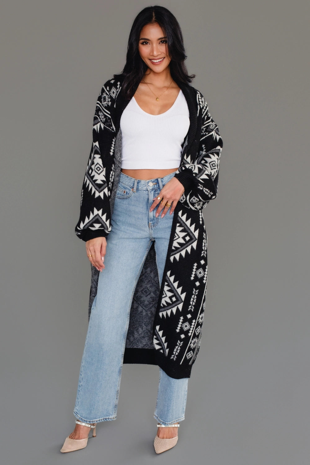 "Frontier" Aztec Print Cardigan in Black