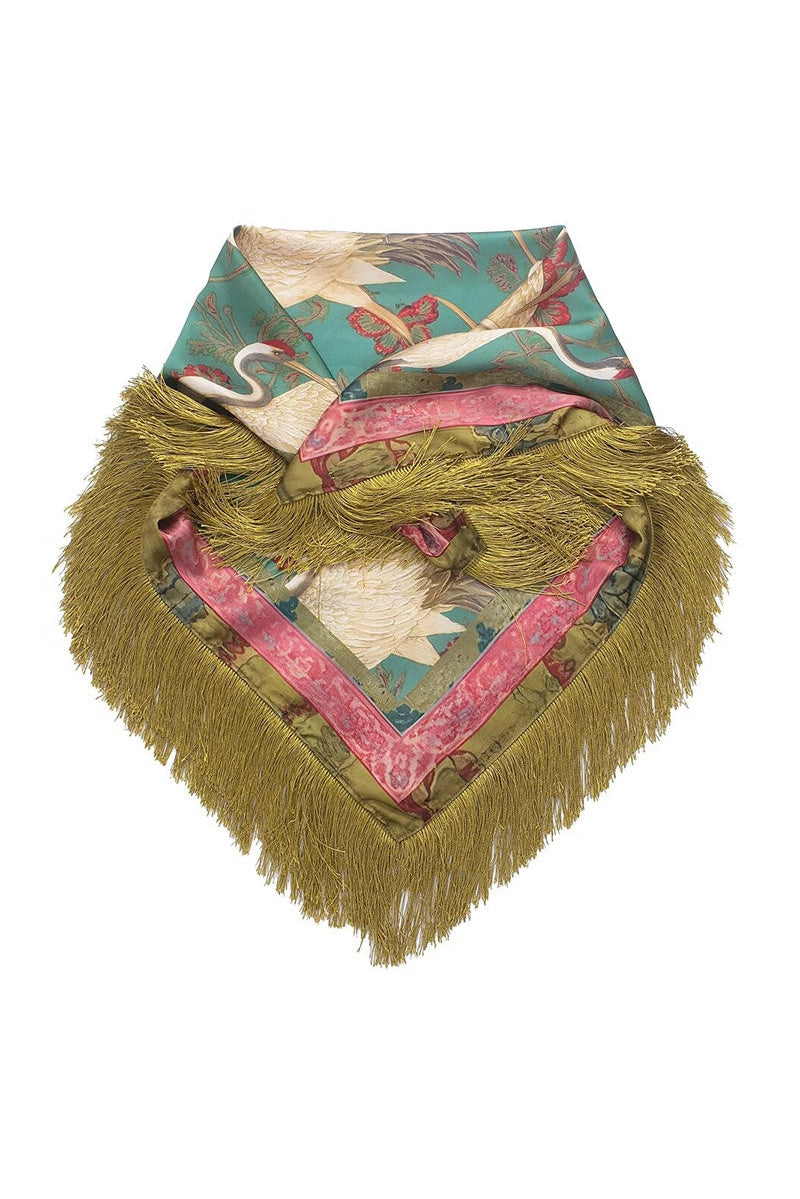 Fringe Crane Print Scarf