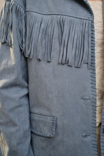 NEW!! "Front Runner" Faux Suede Fringe Jacket in Blue
