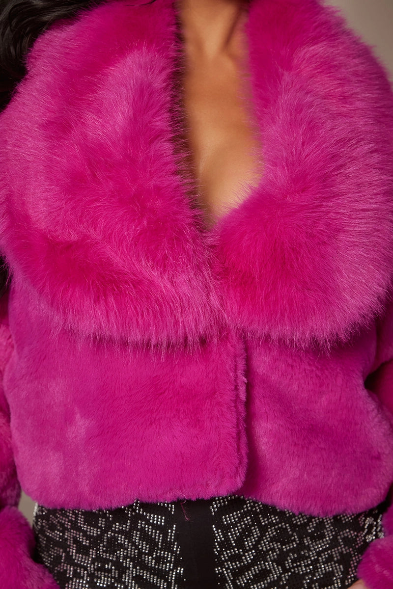 NEW!! "Showtime" Cropped Faux Fur Jacket in Pink