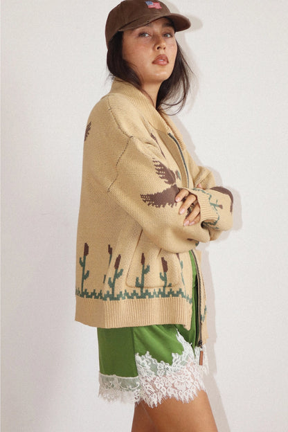 Duck Knit Cardigan in Tan