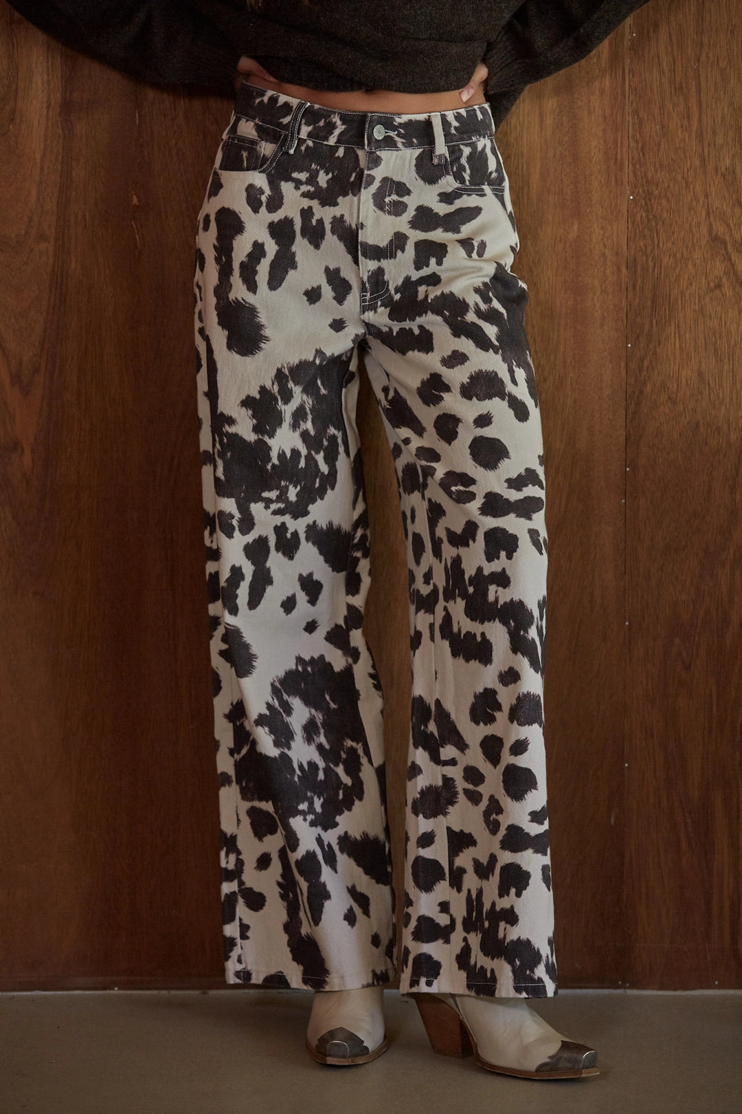 "Out West" Cow Print Wide Leg Pants - PREORDER