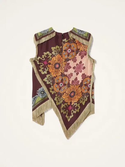 Asymmetric Tassel Trim Scarf Top