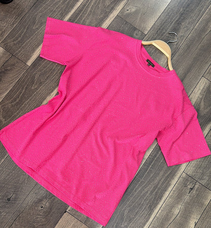 "Brooklyn" Rhinestone Tee in Hot Pink