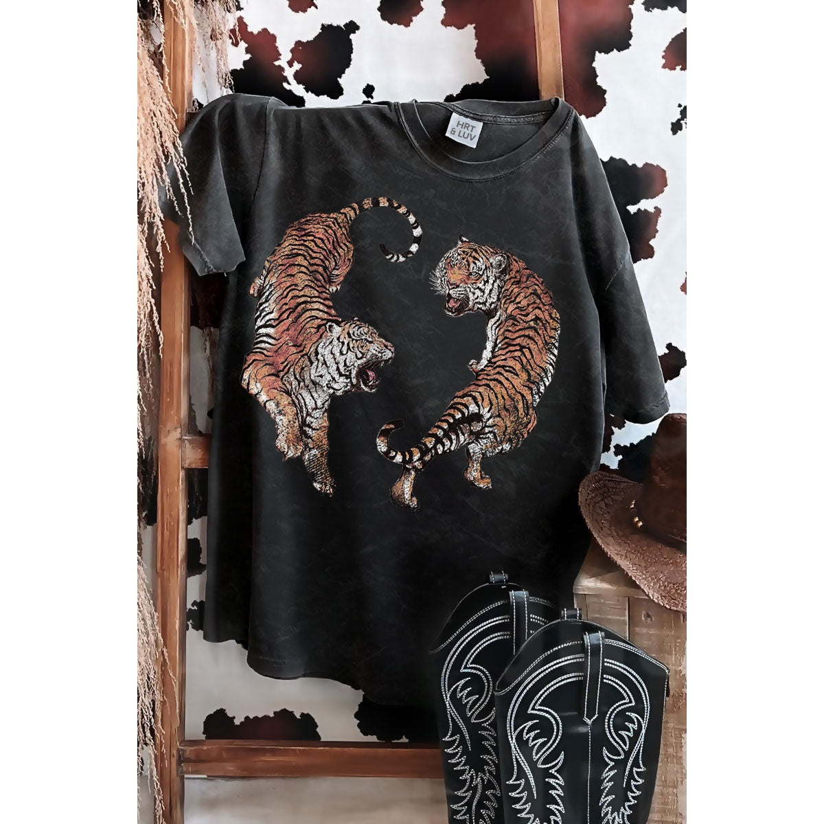 NEW!! Twin Leopard Tee in Mineral Black