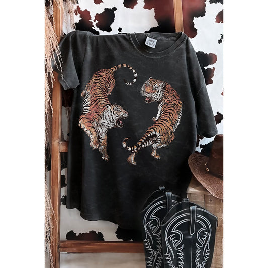 NEW!! Twin Leopard Tee in Mineral Black