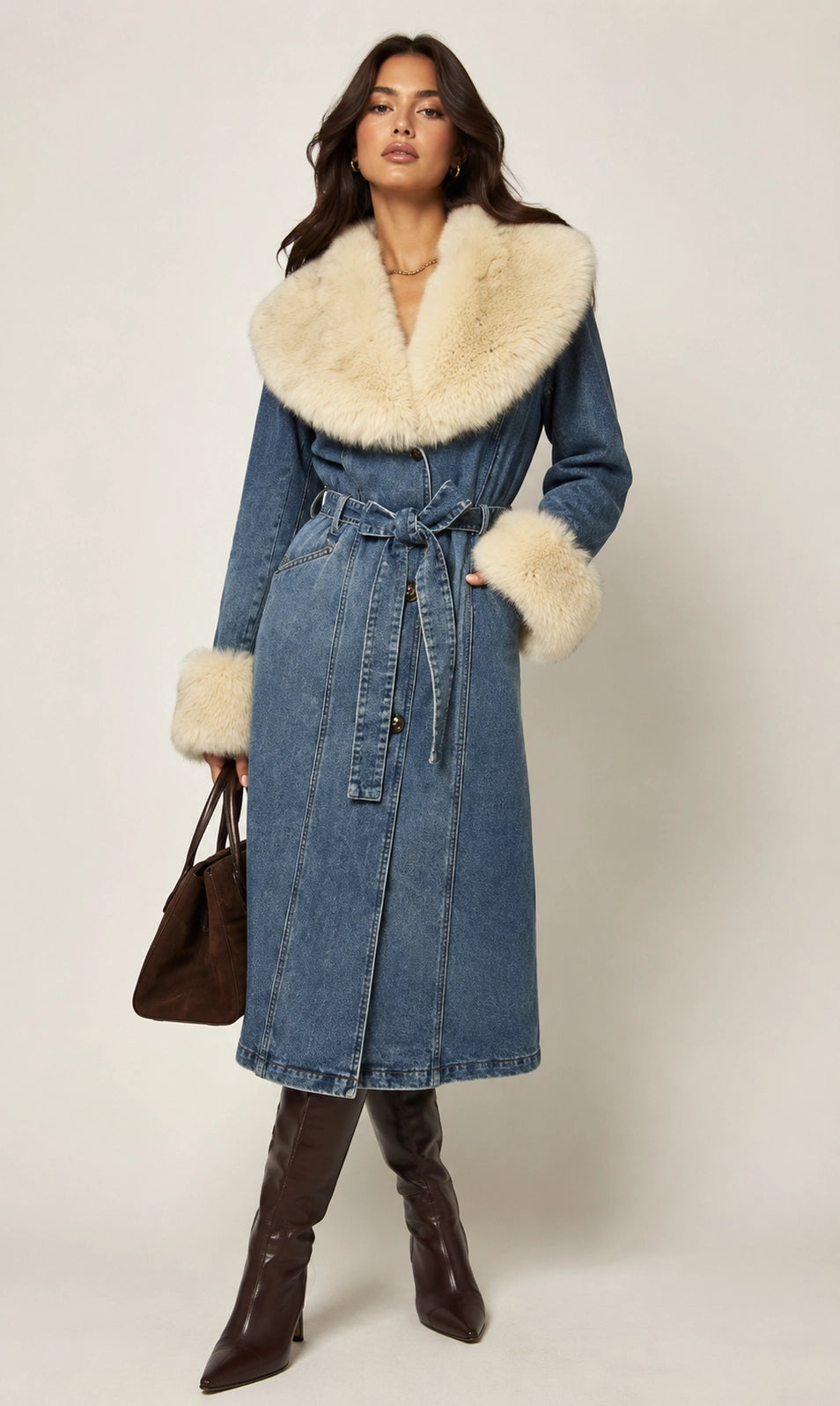 Hudson Denim Faux Fur Trench Coat