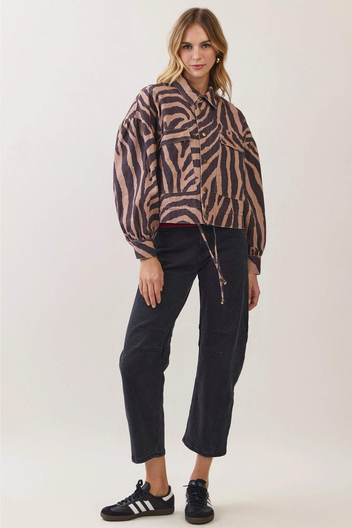 "Dont Wait Up" Zebra Print Utility Jacket - PREORDER