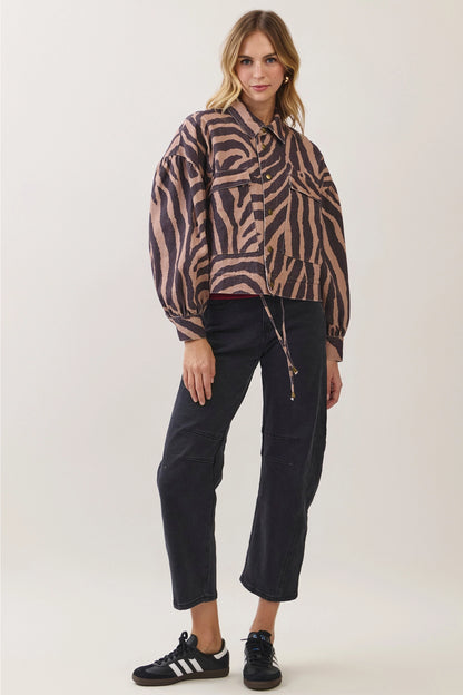 "Dont Wait Up" Zebra Print Utility Jacket - PREORDER