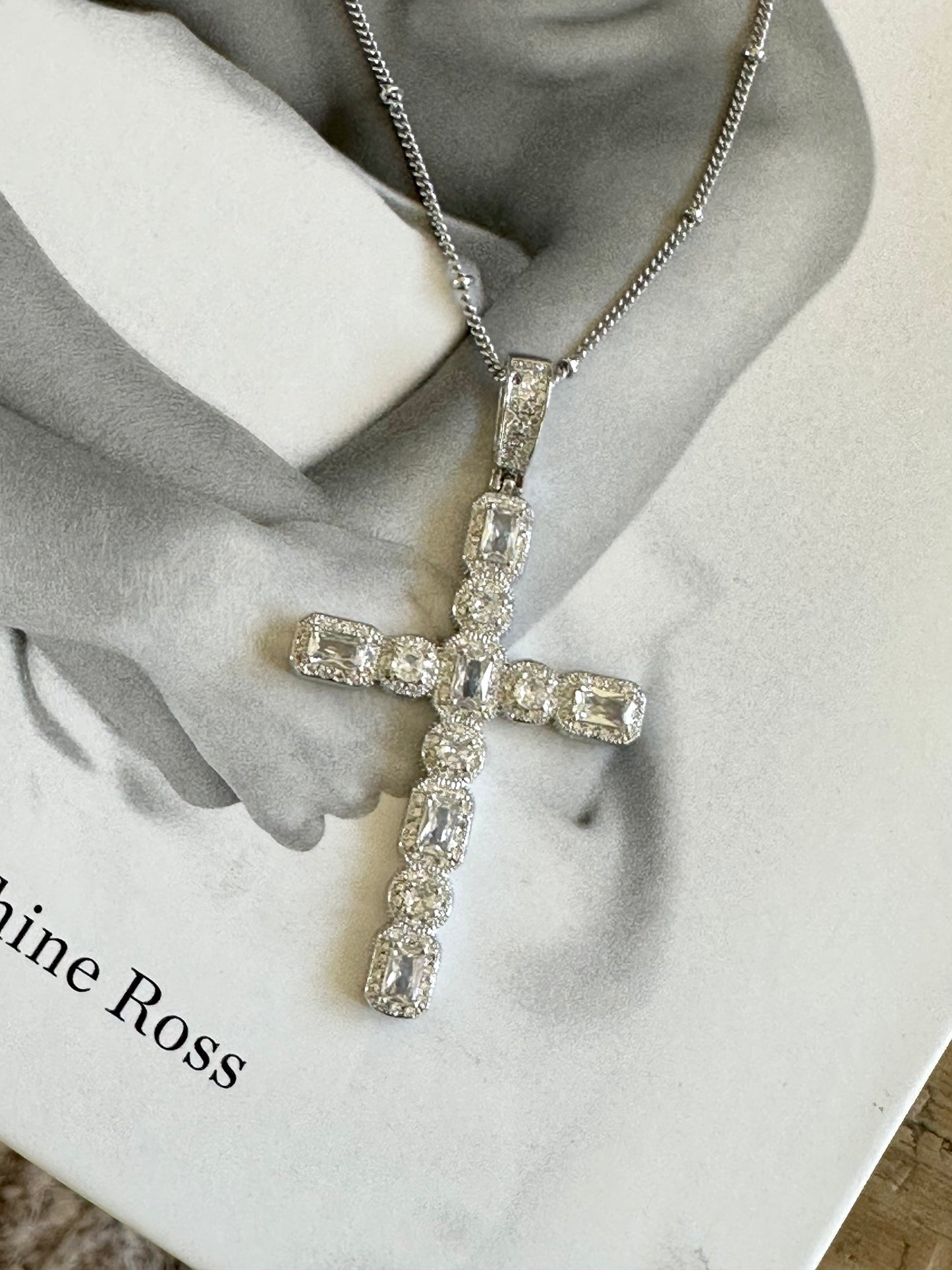18K White Gold Filled Cross Pendant Necklace
