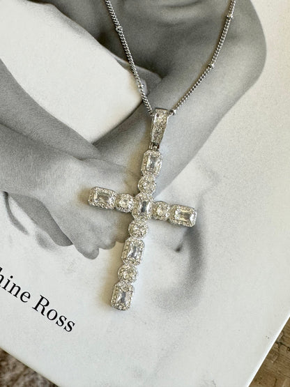 18K White Gold Filled Cross Pendant Necklace