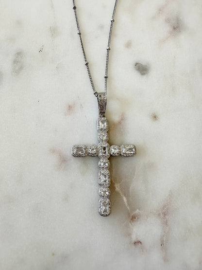 18K White Gold Filled Cross Pendant Necklace