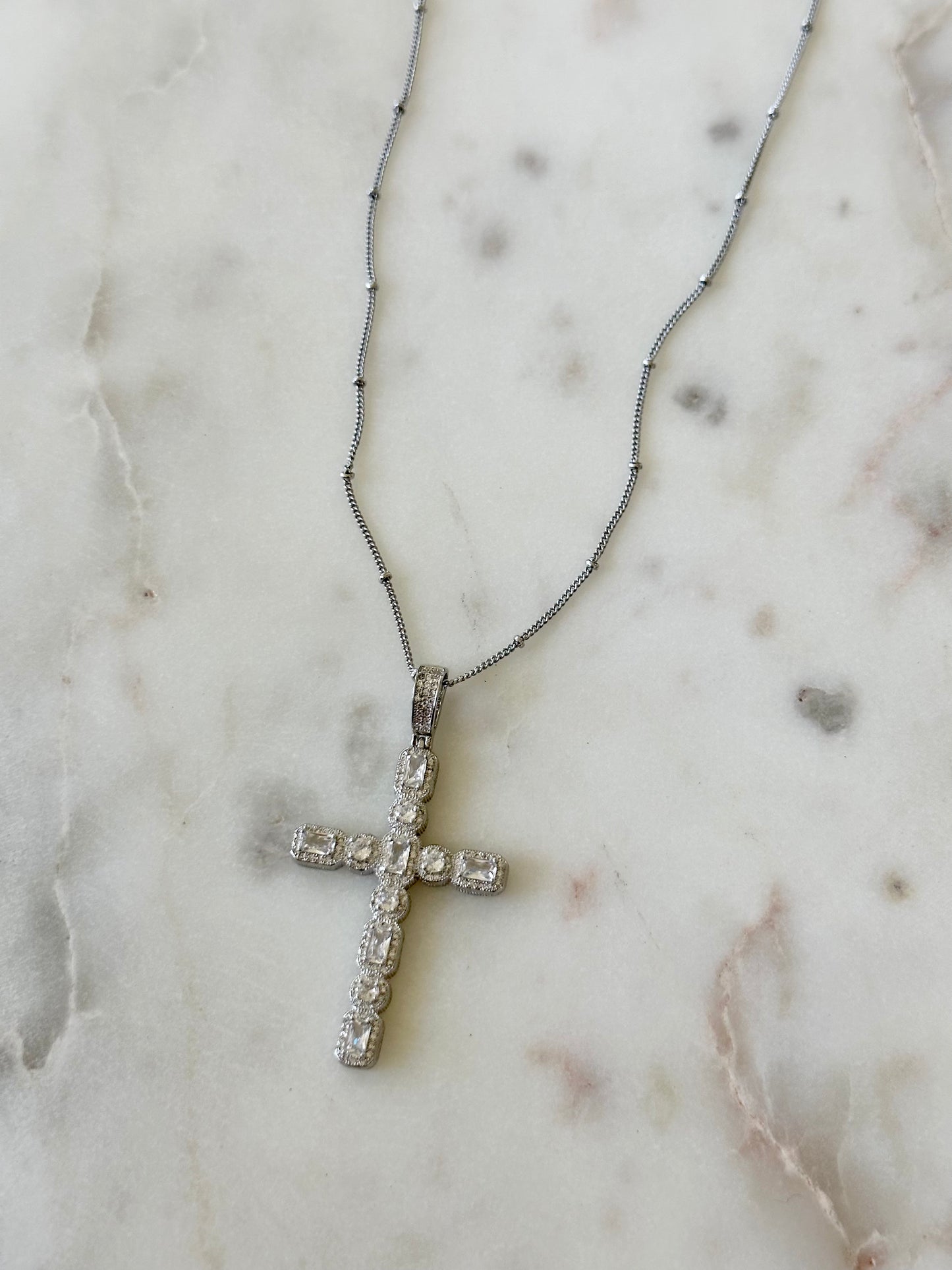 18K White Gold Filled Cross Pendant Necklace
