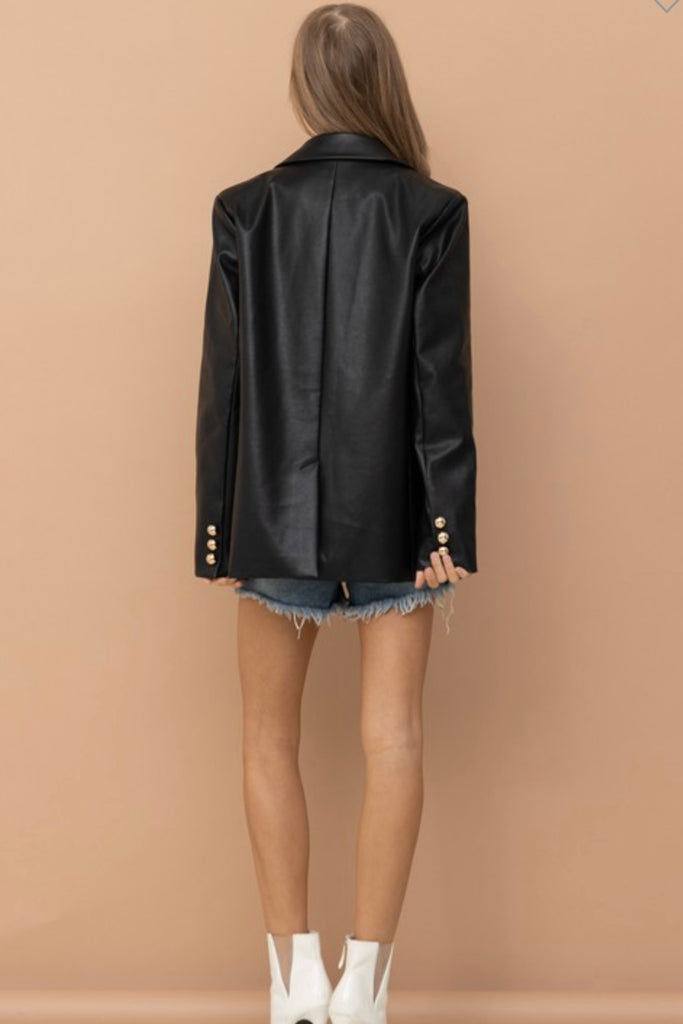 The "Runway" Faux Leather Blazer in Black
