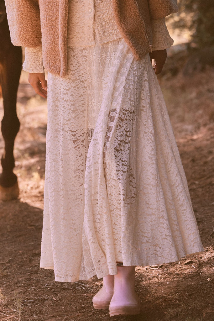 NEW!! The Kelsea Flowy Lace Maxi Skirt in Cream - PRE ORDER