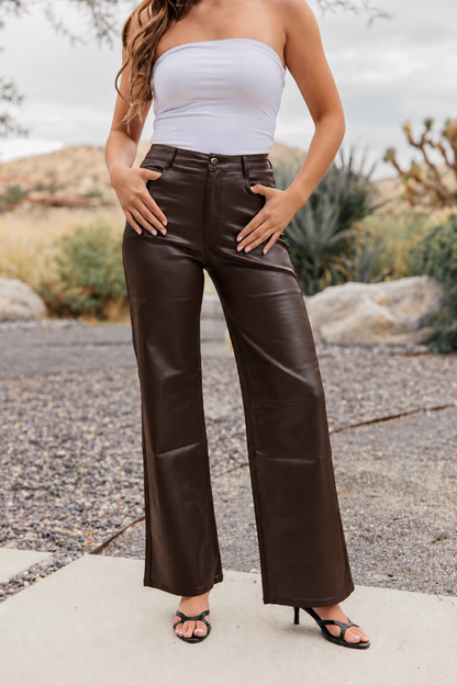 Midnight Icon Coated Straight Leg Pants - Brown