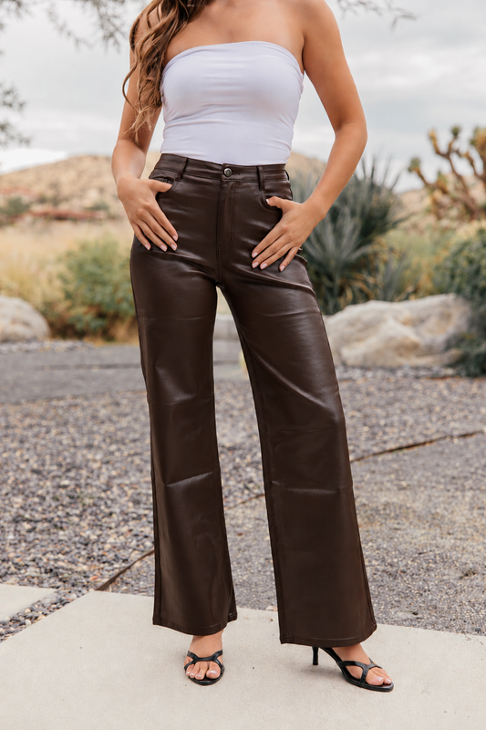 Midnight Icon Coated Straight Leg Pants - Brown