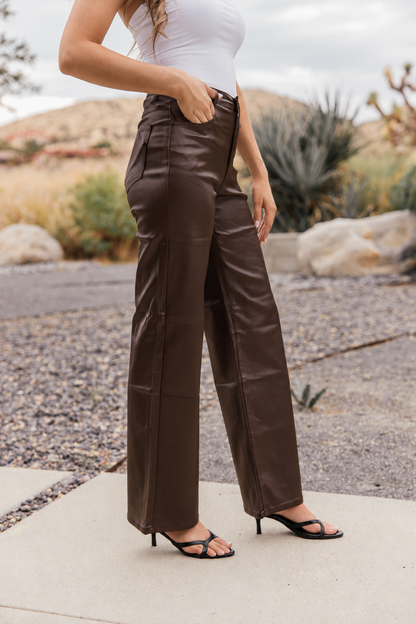 Midnight Icon Coated Straight Leg Pants - Brown