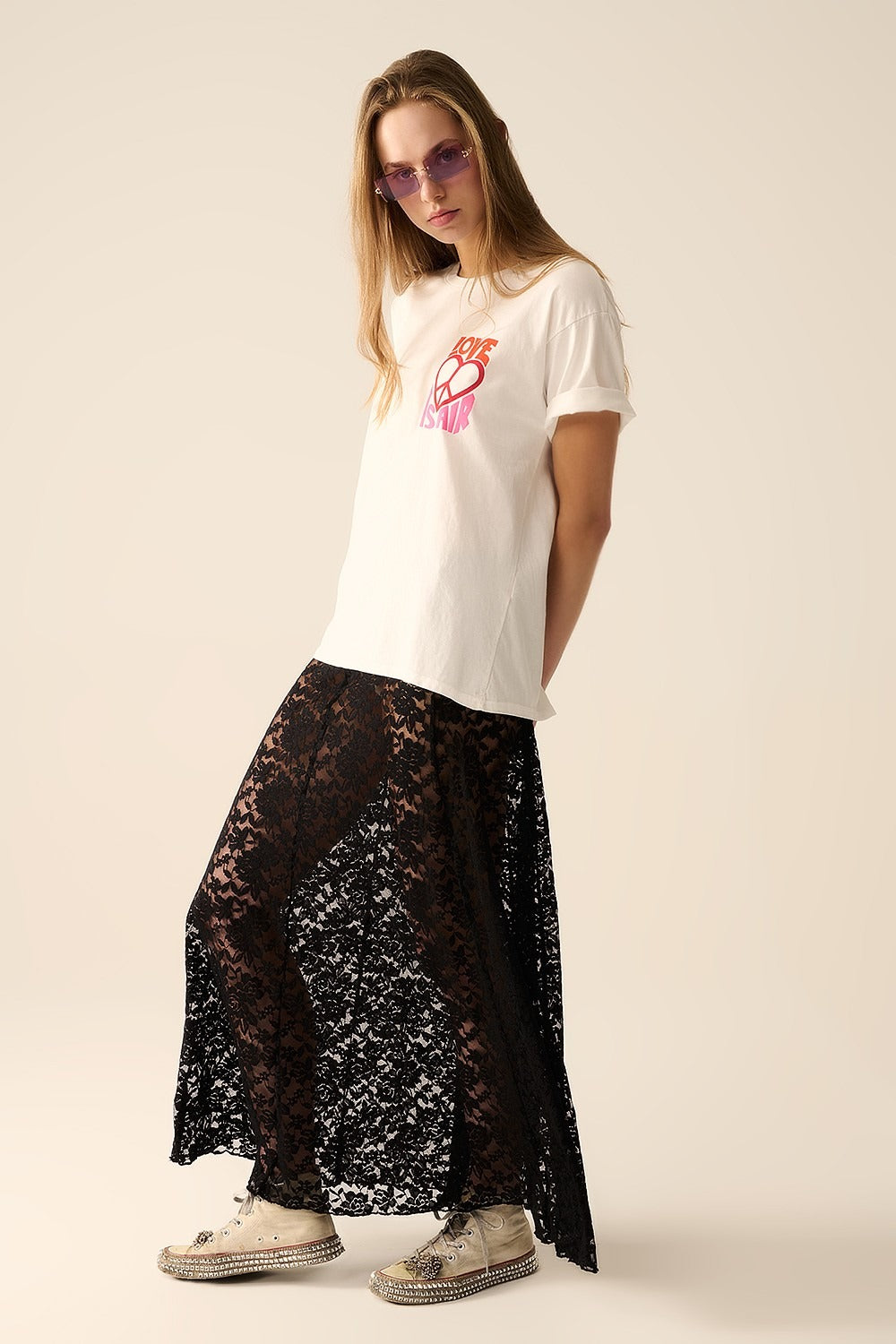 NEW!! Flowy Black Lace Maxi Skirt