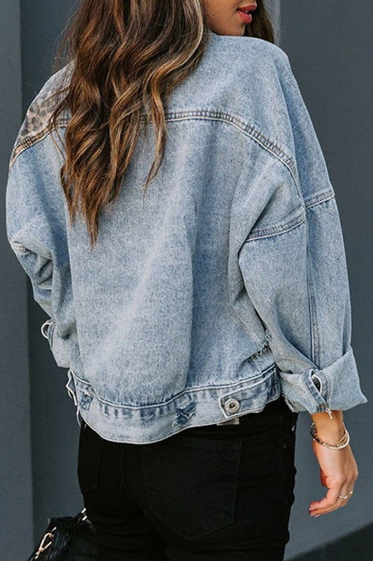 NEW!! Denim Jacket with Leopard Print