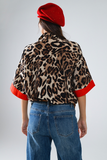 BEST SELLER! Relaxed Leopard Print Shirt with 3/4 Sleeves and Red