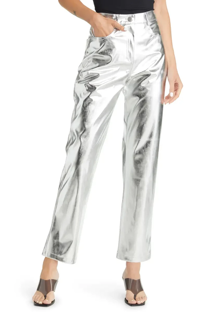 Gucci Silver Metallic Leather Flared Trousers Gucci
