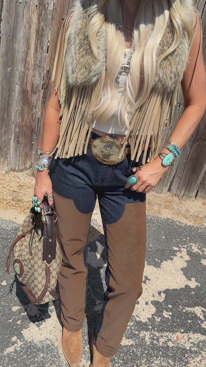 Vintage Coyote Fur & Leather Fringe Collar - Medium Size