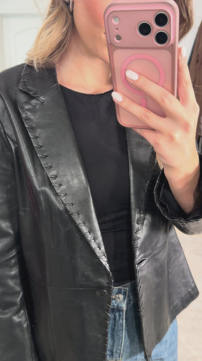 Vintage Cache Black Leather Blazer - Size Small