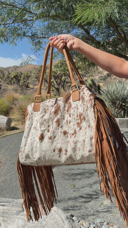 Cowhide Fringe Weekender Bag - Tan