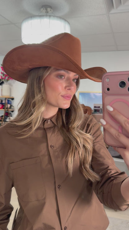 NEW!! The "Dolly" Faux Suede Cowboy Hat in Brown