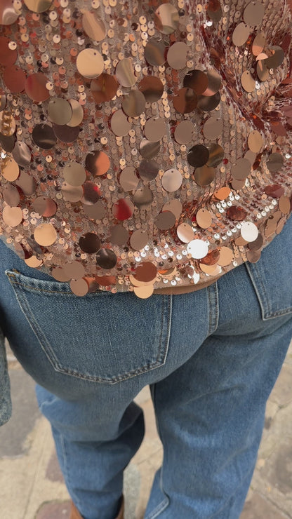 "Fashion Icon" Paillettes Sequin Tank in Cinnamon Brown