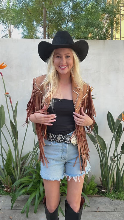 NEW!! The "Wrangler" Studded Fringe Suede Shawl in Camel