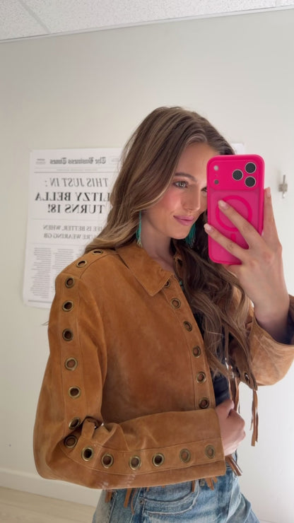 Vintage Scully Suede Cropped Fringe Jacket Size Medium