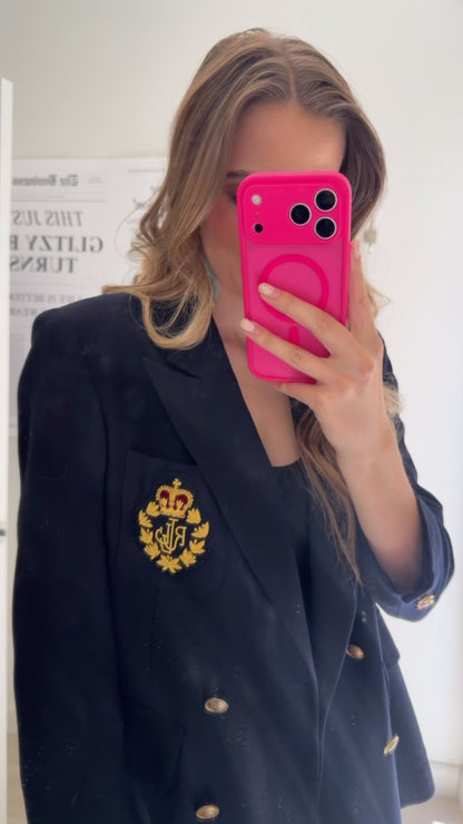 NEW!! Vintage Ralph Lauren Navy Crest Wool Blazer Size 12 Petite