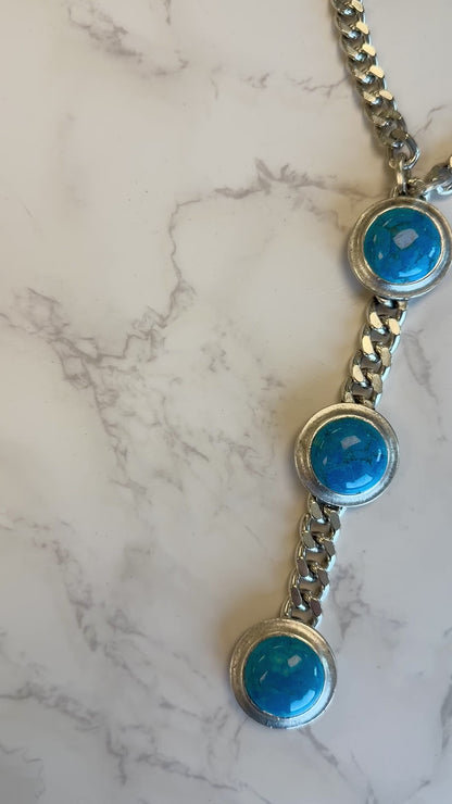 Cabachon Triple Drop Necklace in Silver & Turquoise