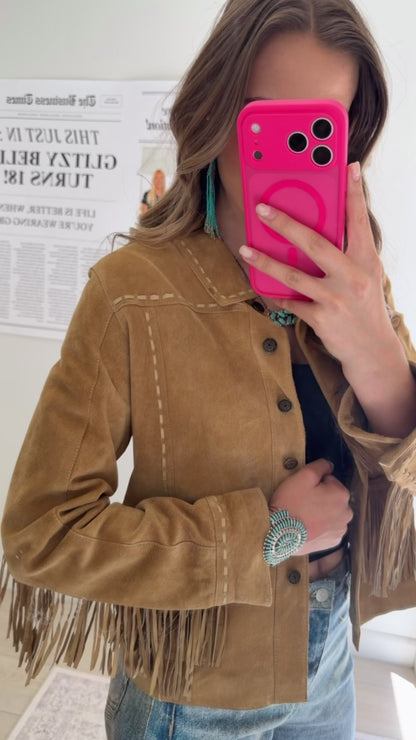 Vintage Tan Suede Fringe Jacket Size Medium