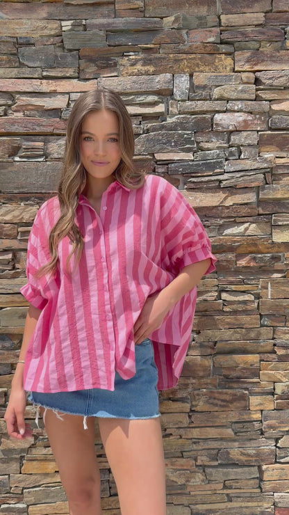 Striped Button Down Top in Pink