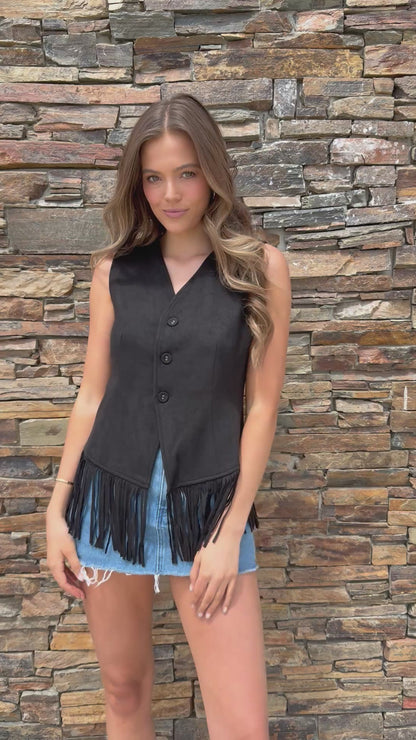 Fringe Suede Vest in Black