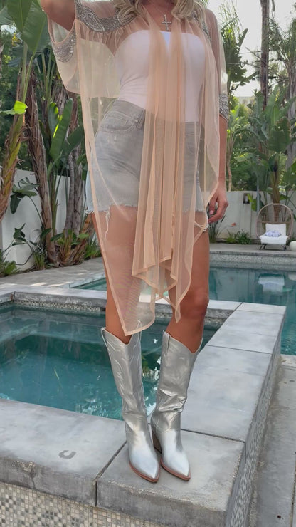 FINAL SALE!! Stellar Mesh & Beaded Shawl in Nude