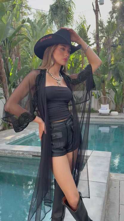 FINAL SALE!! Stellar Mesh & Beaded Shawl in Black