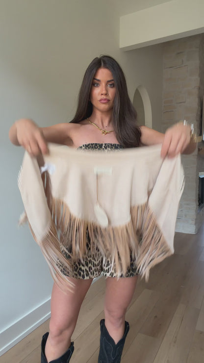 The "Wrangler" Studded Fringe Cream Suede Shawl