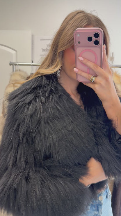 #27 Vintage Dyed Black Cropped Raccoon Fur Jacket