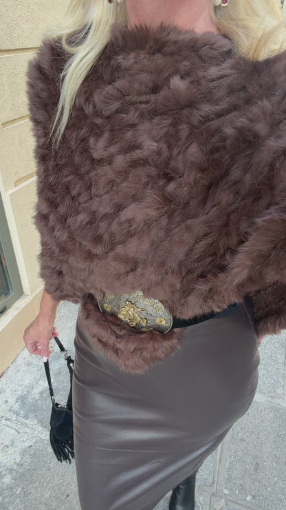 LIMITED EDITION! Vintage Knitted Rabbit Fur Poncho in Dyed Brown